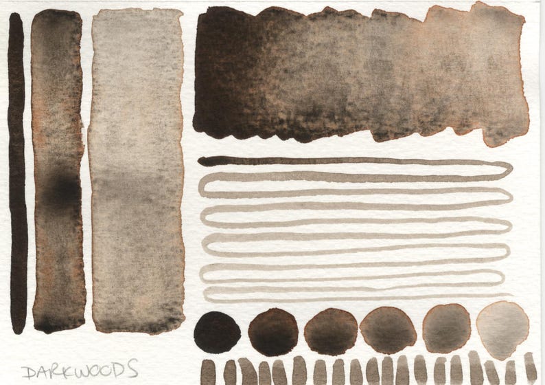 Darkwoods: handmade granulating brown-black watercolour paint with red undertone in half, quarter, and eighth pans. Vegan watercolor binder bild 3