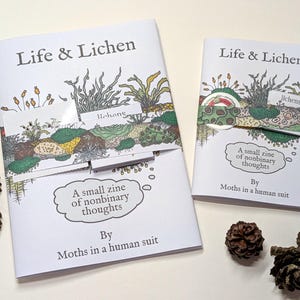 Zine - Life & Lichen: een klein zine van niet-binaire gedachten - A6 full colour zine op korstmos en een niet-binair leven leiden, handgeschilderd kunstwerk