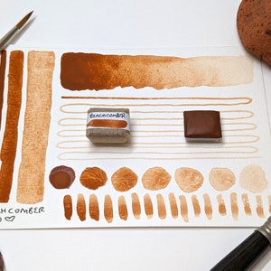 Beachcomber - red-orange handmade watercolour paint made from foraged pigment - hand-mulled watercolor in half or quarter pans - vegan