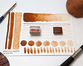 Beachcomber: red-orange handmade watercolour paint made from foraged hand-ground pigment & vegan watercolor binder, in half or quarter pans