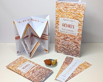 Pigment zine #1: Ochres - history, humanity, chemistry, coexistence. Full colour zines with map fold pages, in 2 sizes. With free bookmark