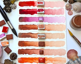 Red single pigments selection: incl magenta & dark orange, individual pans of handmade watercolour paint in 3 sizes, vegan watercolor binder