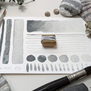 Dawn mist - soft grey handmade watercolour paint - lightly granulating hand-mulled watercolor in half or quarter pans - vegan