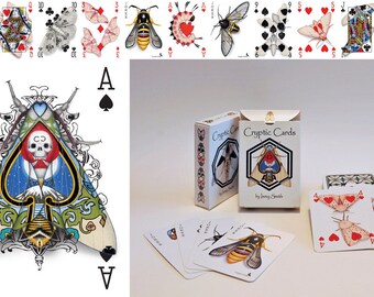 Last few numbered Cryptic Cards 56 Card decks: #896-899 of 900. Limited edition moth-themed transformations deck. Proceeds donated, read FAQ
