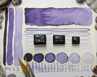 Dioxazine violet PV23: handmade watercolour paint in pure deep purple, made with vegan watercolor binder in half, quarter, or eighth pans