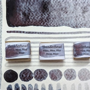 Thunderhead: dark stormy granulating handmade watercolour paint with complex undertones. Vegan watercolor paints in half/quarter/eighth pans