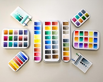 Build your own watercolour set: made-to-order handmade paints in half pans, range of natural & synthetic pigments, vegan watercolor binder