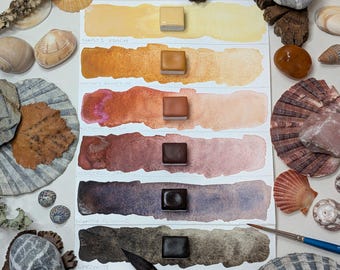 Comfort gradient: handmade 6 watercolour paint set inspired by found family & home comforts. Plain or swatch tin. Vegan binder. Donation set