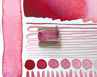 Moth's rose: vibrant red handmade watercolour with violet granulation in half, quarter & eighth/mini pans, made with vegan watercolor binder