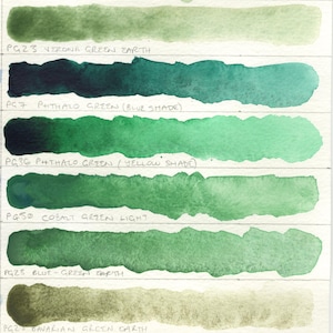 Green single pigments selection: includes green earths - individual pans of handmade watercolour paint in 3 sizes, vegan watercolor binder Bild 4
