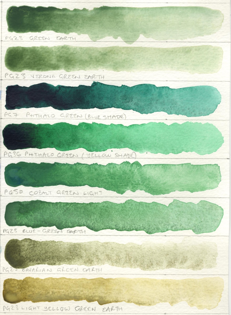 Green single pigments selection: includes green earths - individual pans of handmade watercolour paint in 3 sizes, vegan watercolor binder Bild 4
