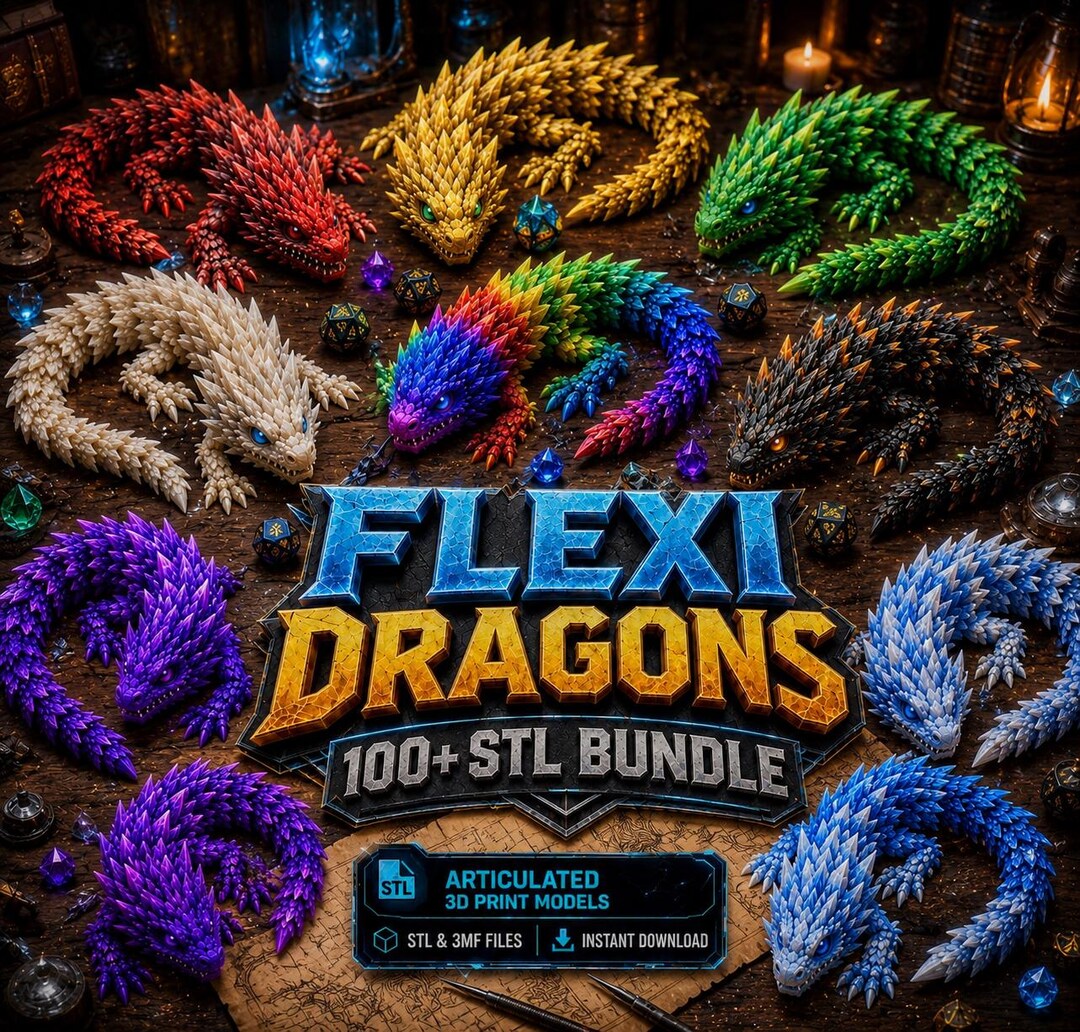 100+ Articulated Flexi Dragon STL Bundle | 3D Print Models, Fidget Toys ...