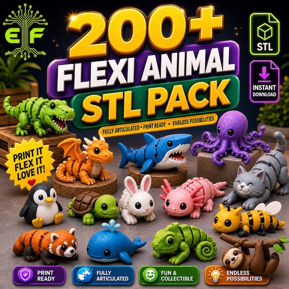 200+ Flexi Animals STL Pack | Articulated 3D Print Files (STL ) Commercial Use
