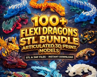 Paquete de más de 100 modelos STL de dragones flexibles articulados para impresión 3D y juguetes antiestrés (descarga instantánea).