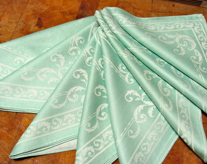Eight Mint Green Damask Dinner Napkins Vintage Linen Etsy