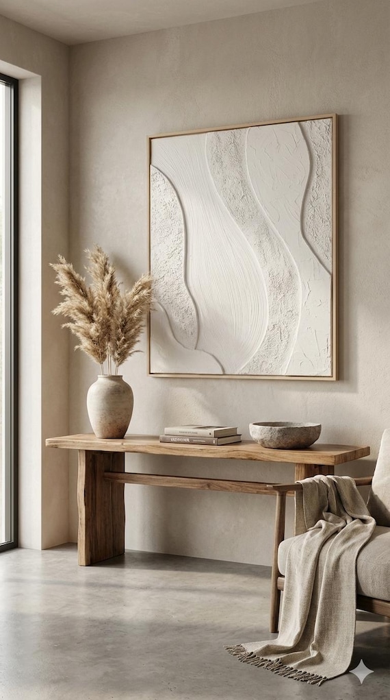 Minimalist Textured Wall Art - Abstract Organic Plaster Art - Modern Wabi-Sabi Home Decor -  Monochromatic 3D Plaster Painting