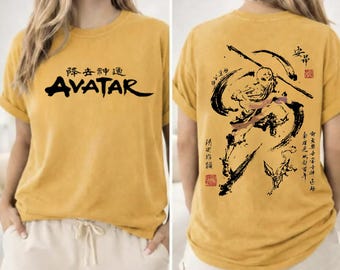 Avatar Aang 2026 La légende d'Aang T-shirt Illustration double face Symbole de la tribu de l'eau Kanji dos imprimé Avatar Le dernier maître de l'air Fandom