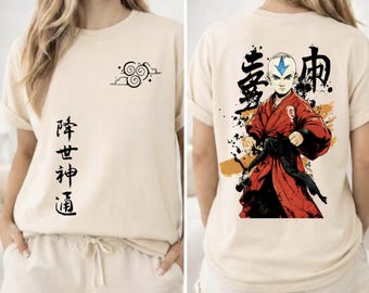 Avatar Aang 2026 La légende d'Aang T-shirt Illustration double face Symbole de la tribu de l'eau Kanji dos imprimé Avatar Le dernier maître de l'air Fandom