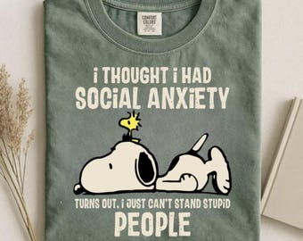 -shirt Beagle Social Anxiety Graphic unisexe confort couleurs | Cadeau drôle mignon chien citation t-shirt autisme neurodivergent TDAH, chemise surstimulée