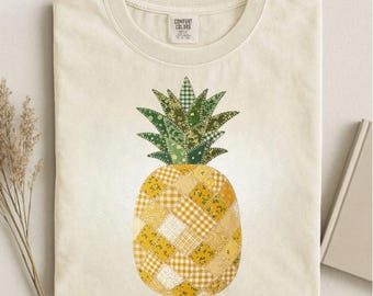 Faux patchwork ananas unisexe confort couleurs T-shirt mignon motif gaufre vintage illustration blague meme cadeau pour ami cadeau tee pour femme