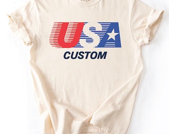 Anpassad Americana T-shirt | 4 juli | USA T-shirt | Röd Vit & Blå | 1776 | Simning | Friidrott | Fotboll | Sommartröja