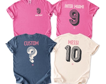 Comfort Colors Anpassad Retro T-shirt med Lag- och Nummertryck på ryggen | VM-T-shirt | USA, Brasilien, Mexiko, Argentina, Inter Miami, Real Madrid.