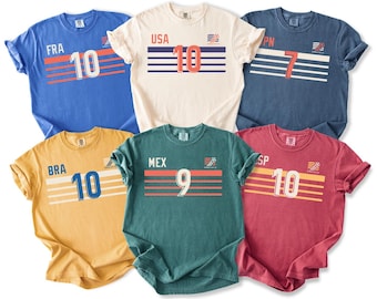 Comfort Colors® Unisex Retro Fotbollströjor: Brasilien, Nigeria, USA, Mexiko, England, Portugal, Japan, Tyskland! VM 2026.