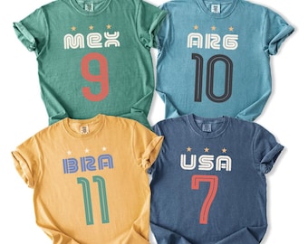 Comfort Colors® Unisex Retro Fotbollströjor: Brasilien, Argentina, USA, Mexiko, England, Portugal, Frankrike, Tyskland! VM 2026.