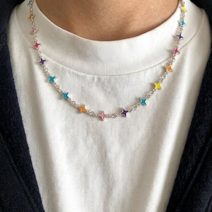 Colorful Star Necklace, Adjustable Enamel Chain, 40-44cm, Statement Jewelry
