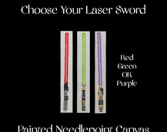 Hand Painted Needlepoint Canvas Laser Sword Bookmark Design, 18 Mesh Zweigart, Fits Self-Finishing Bookmark,