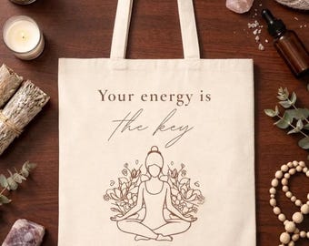 Protect Your Peace: "Your Energy Is The Key" Minimalist Tote Bag – Aesthetic Canvas Shoulder Bag for Mindfulness & Yoga Essentials