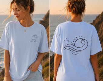 O Essencial para o Mundo Offline: Camiseta "Desconecte-se, Viva Mais" - Camiseta minimalista com estampa de ondas para um estilo de vida mais tranquilo, estética praiana e desintoxicação digital (Unissex)