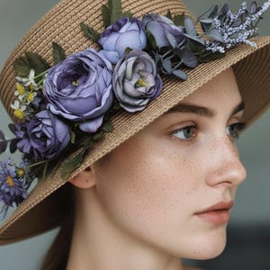 3D Flower Woven Straw Hat Brown Family Handmade Vintage Flower Straw Hat – Retro Fairy main image 4