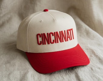 Cincinnati Vintage 3D Puff Hat, Embroidered Baseball Cap, Retro City Dad Hat