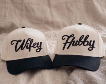 Wifey and Hubby Embroidered Caps, Matching Couple Baseball Hats, Romantic Gift for Him Her, Custom Valentine Trucker Caps