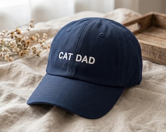 Cat Dad Embroidered Classic Hat, Pet Lover Puppy Doggie Hat, Personalized Animal Lover Gift, Adjustable Cap