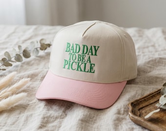 Bad Day To Be a Pickle Embroidered Trucker Hat, Funny Foodie Gift, Retro Mesh Snapback, Humorous Streetwear Accessory