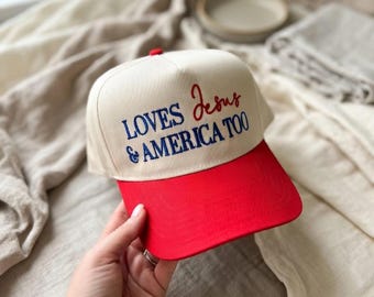 Patriotic Loves Jesus and America Too Five Trucker Hat