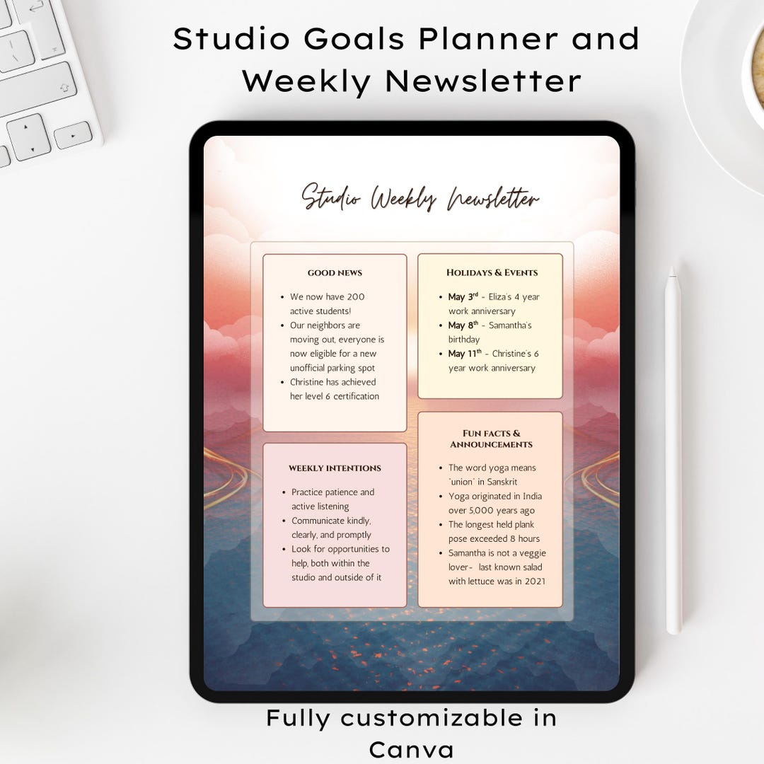 Newsletter Goals Sunset Ocean Studio Newsletter Template – Goals Planner, Business ...