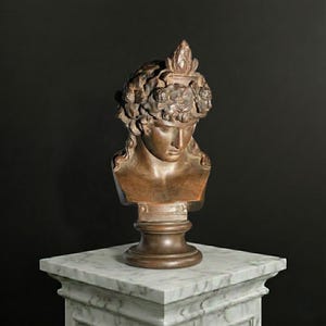 Busto del dios griego Dionisio - Estatua mitológica de bronce antiguo - Arte del vino de Baco
