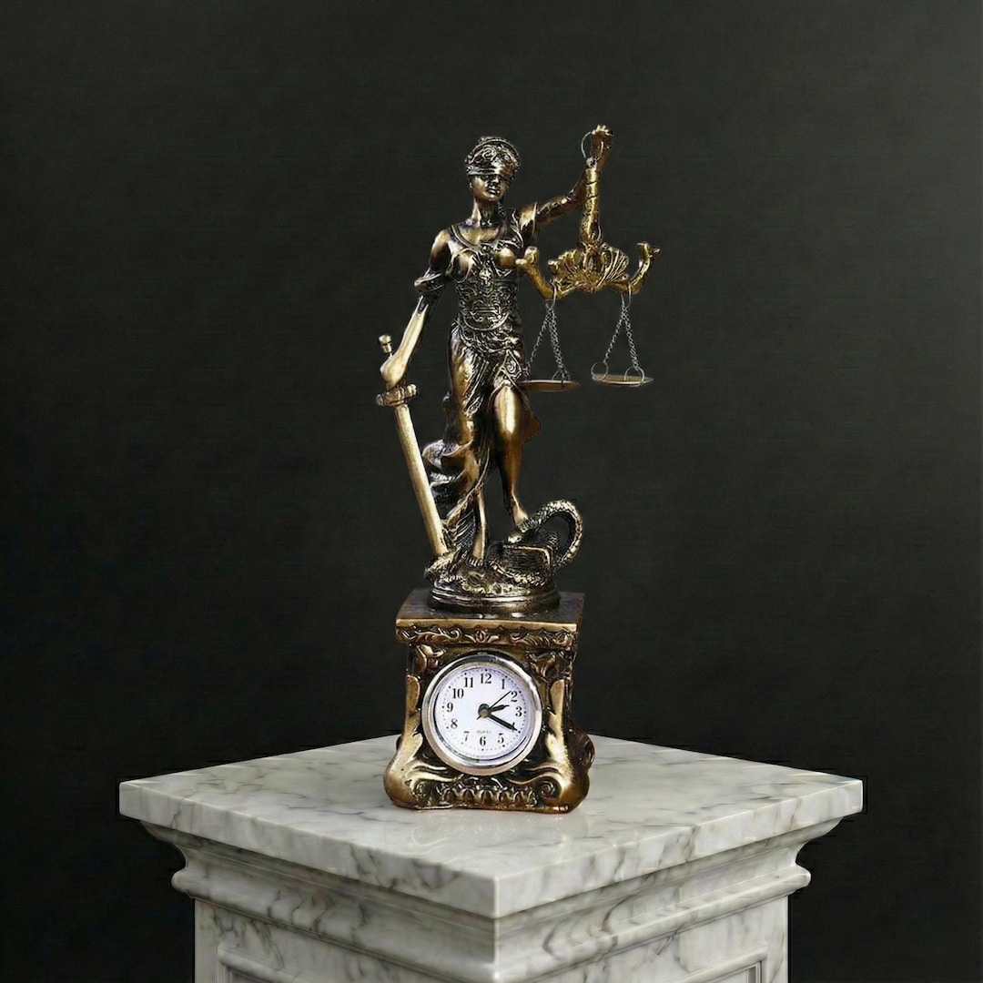 Lady Justice Clock Statue With Scales and Sword – Themis Greek Law ...