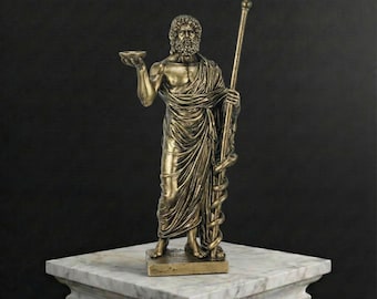Greek God Asclepius Statue with Rod of Asclepius Symbol – Ancient Healing Figure for Medical Office, Mythology Decor or Study Shelf