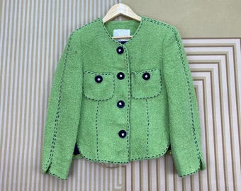 Chaqueta de tweed de diseñador japonés con forro interior estampado de gato.