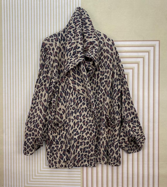 Norma Kamali, vintage Norma Kamali leopard print buttonless drape jacket