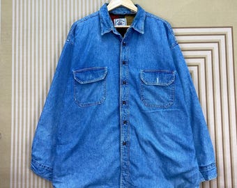 Chaqueta camisera vaquera azul vintage con forro polar