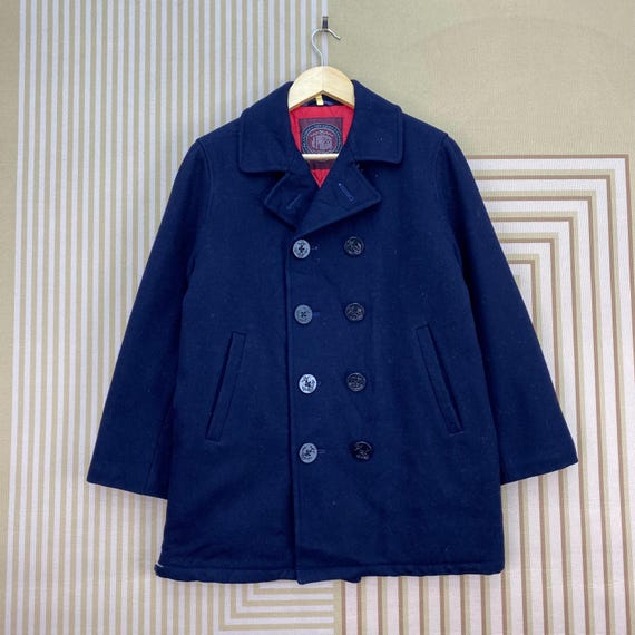 J.Press, Vintage J Press navy blue double breasted pea coat Jacket