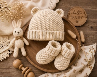 Seed Stitch Baby Booties and Beanie Knitting Pattern, Baby Booties, Baby Knit Pattern, Baby Beanie, Beanie Pattern, Newborn Hat, Baby Shoes