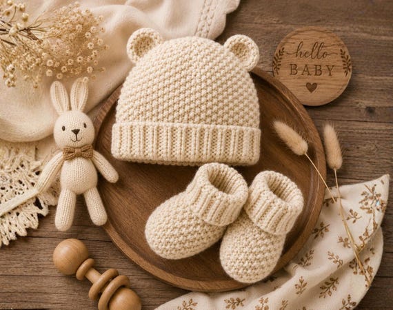 Seed Stitch Baby Booties and Beanie Knitting Pattern, Baby Booties, Baby Knit Pattern, Baby Beanie, Beanie Pattern, Newborn Hat, Baby Shoes