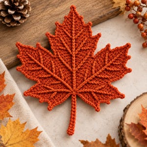 Häkelanleitung für ein Ahornblatt (PDF) mit realistischen Blattadern und detaillierter Formgebung – Herbstlaub-Tutorial zum Download, Häkeldeko für den Herbst