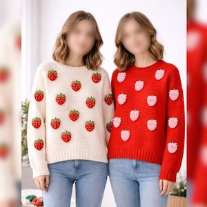 Modèle au crochet de pull aux fraises - pull au crochet, pull au crochet, cadeau pour elle (téléchargement PDF numérique)